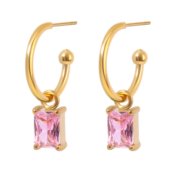 Modern Gold Hoop Earrings Featuring Dazzling Pink Zirconia