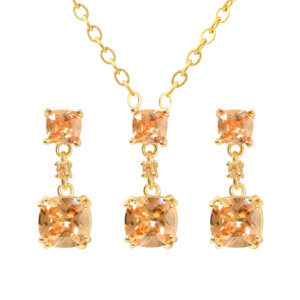 Cz Necklace and Earring Set Champagne Gold Jewelry