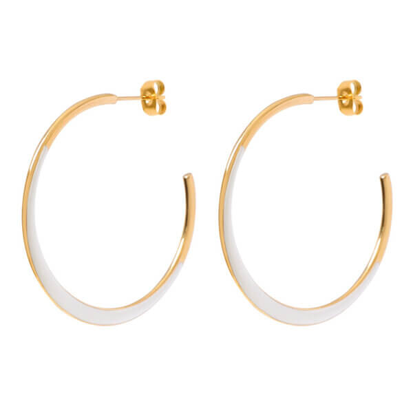 Stylish Gold Enamel Hoop Earrings For Modern Sophistication