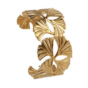 Intricately Crafted Ginkgo Leaf Gold Bangle Bracelet