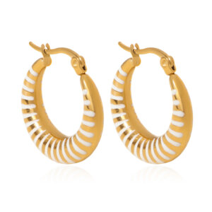 Modern Design Striped Enamel Gold Hoop Earrings In Black Or White