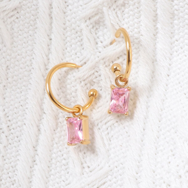 Modern Gold Hoop Earrings Featuring Dazzling Pink Zirconia