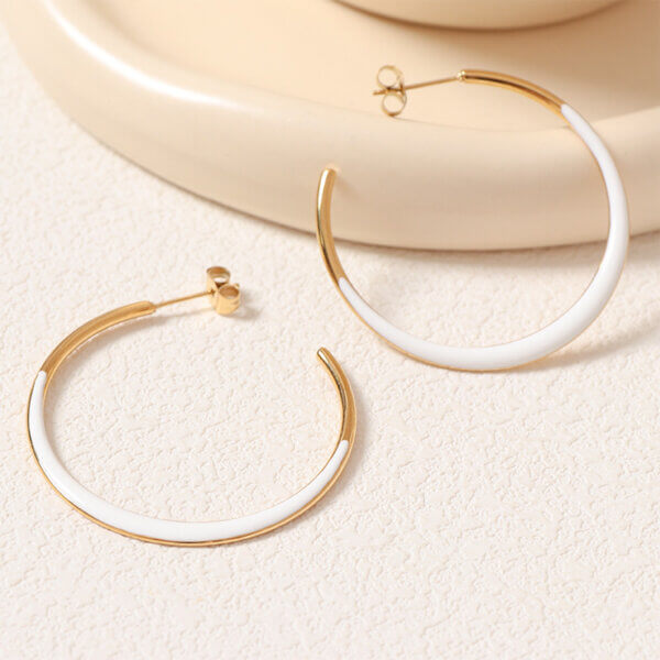 Stylish Gold Enamel Hoop Earrings For Modern Sophistication