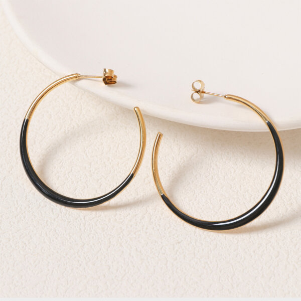 Stylish Gold Enamel Hoop Earrings For Modern Sophistication