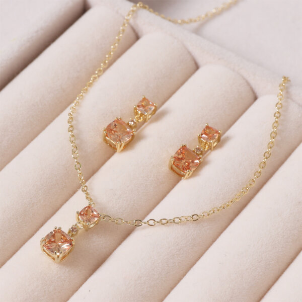 Cz Necklace and Earring Set Champagne Gold Jewelry