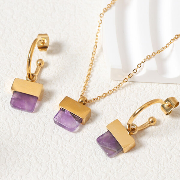 Gold Amethyst Jewelry Set for Emotional Balance and Elegance