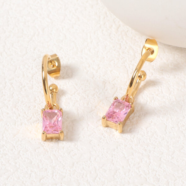 Modern Gold Hoop Earrings Featuring Dazzling Pink Zirconia