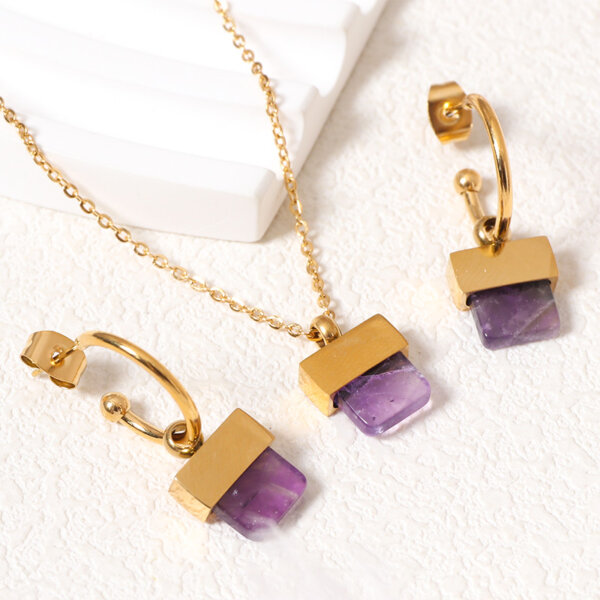 Gold Amethyst Jewelry Set for Emotional Balance and Elegance