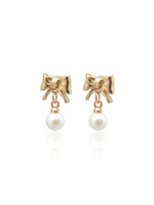 Elegant Copper Pearl Bow Drop Earrings for Festive and Daily Fashion