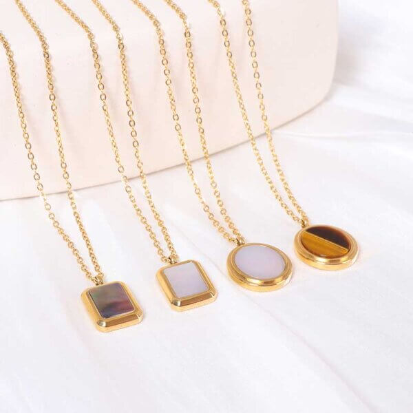 Simplicity Elegance Gold Plated Stainless Steel Necklace with Mop or Tiger Eye