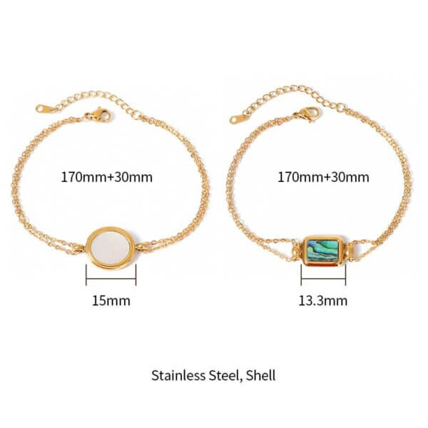 Stainless Steel Gold Plated Bracelet with Mother of Pearl or Abalone Shell