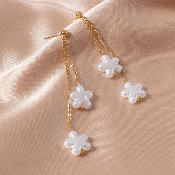 Heart Flower and Seashell Shaped Stainless Steel Imitation Pearl Drop Earrings