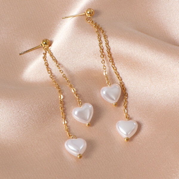 Heart Flower and Seashell Shaped Stainless Steel Imitation Pearl Drop Earrings