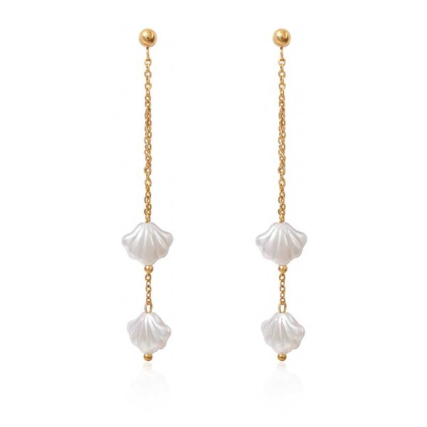 Heart Flower and Seashell Shaped Stainless Steel Imitation Pearl Drop Earrings