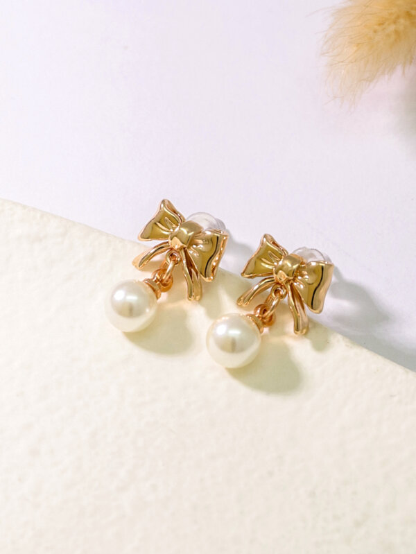 Elegant Copper Pearl Bow Drop Earrings for Festive and Daily Fashion