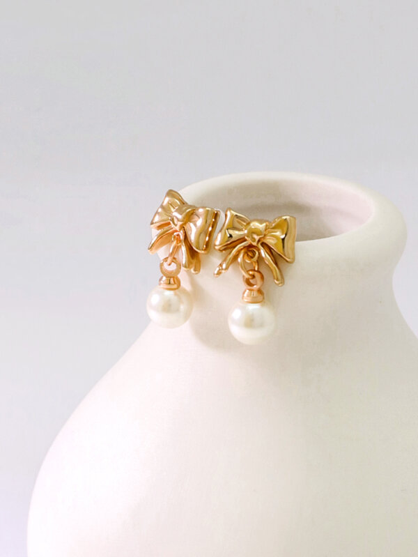 Elegant Copper Pearl Bow Drop Earrings for Festive and Daily Fashion