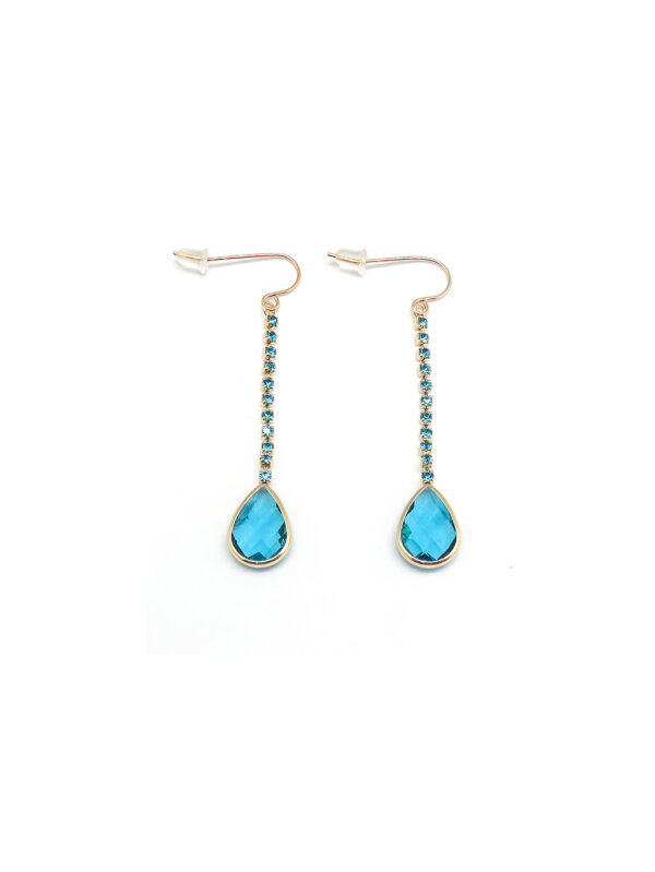 Copper Blue Crystal Teardrop Earrings with CZ Sparkling Chain