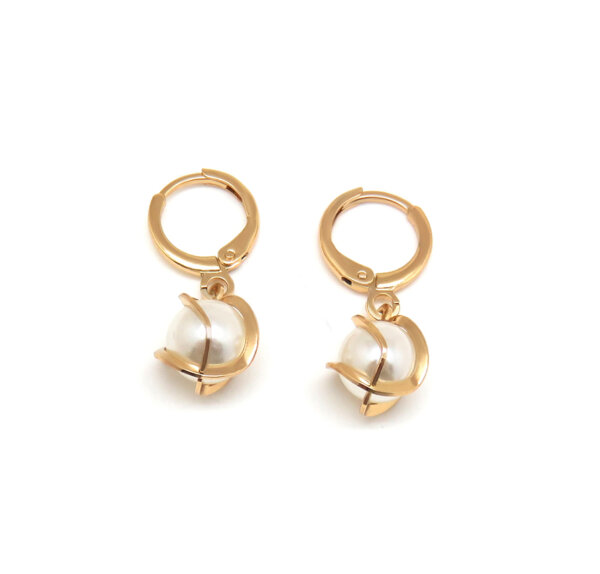 Minimalist Gold Hoop Pearl Drop Earrings Lightweight