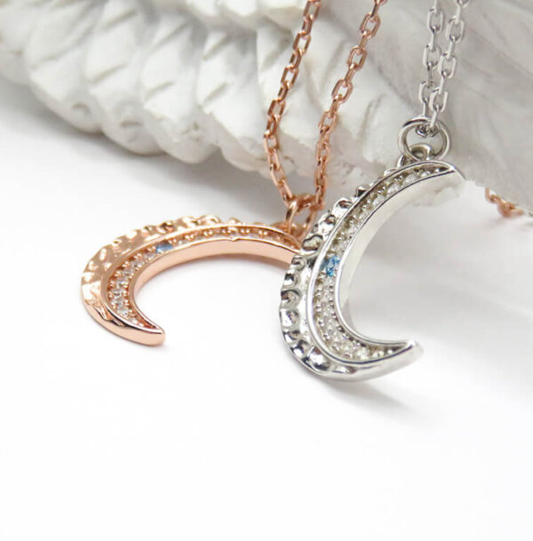 S925 Sterling Silver Moon Pendant Necklace CZ