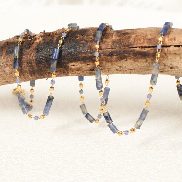 Blue Sodalite Necklace with Gold and Blue Miyuki Beads