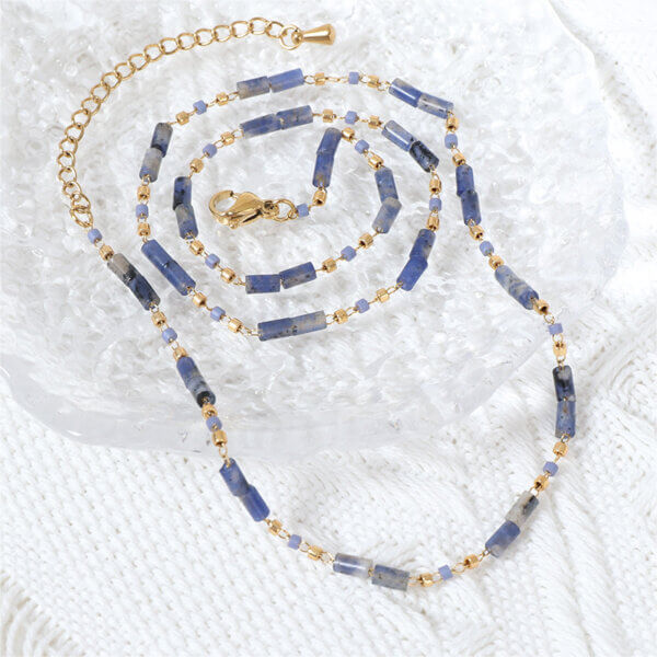 Blue Sodalite Necklace with Gold and Blue Miyuki Beads