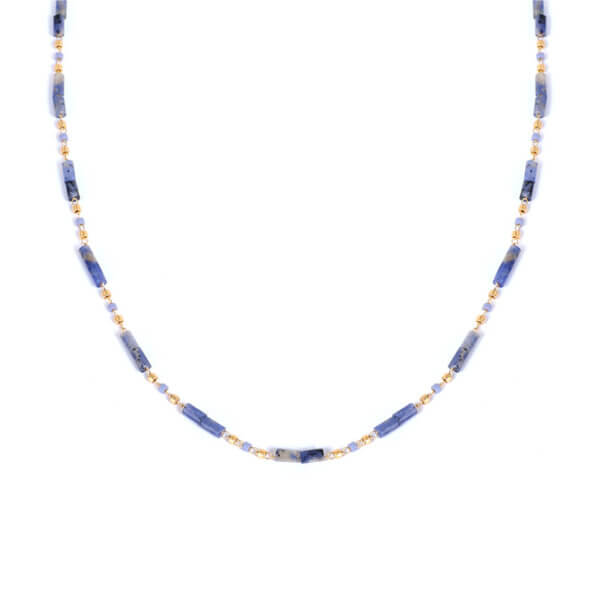 Blue Sodalite Necklace with Gold and Blue Miyuki Beads