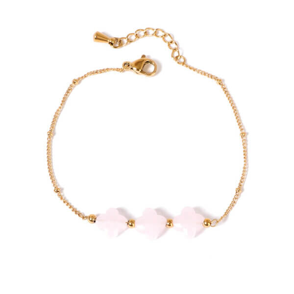 Crystal Pink Four Leaf Clover Bracelet Stainless Steel Gold Plated