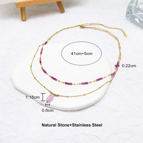 Elegant Natural Stone Stainless Steel Double Layer Necklace