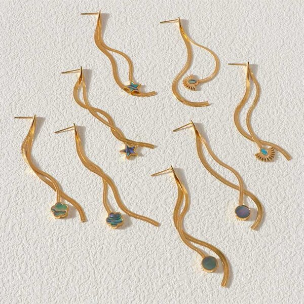 Stunning Skinny Gold Tassel Earrings with Whimsical Abalone Shell Accents