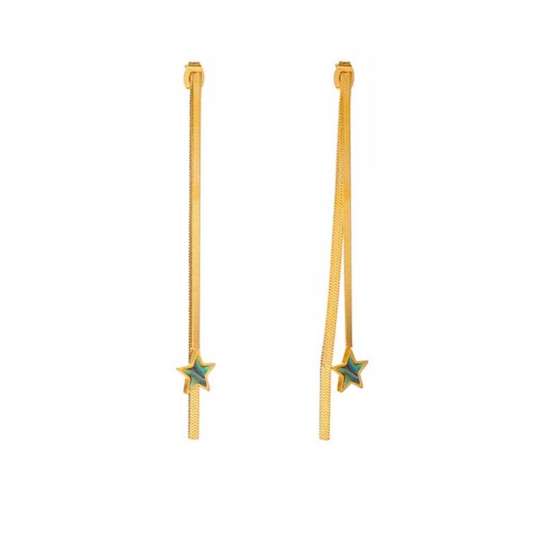 Stunning Skinny Gold Tassel Earrings with Whimsical Abalone Shell Accents