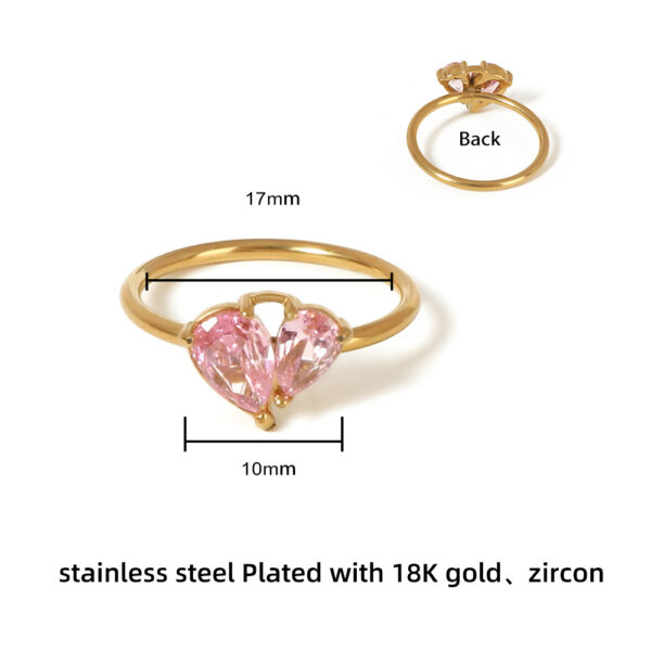 Gold Plated Stainless Steel Rings with Colorful Cubic Zirconia Stones