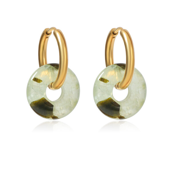 Elegant 18K Gold Plated Stainless Steel Hoop Earrings with Natural Stone Pendants