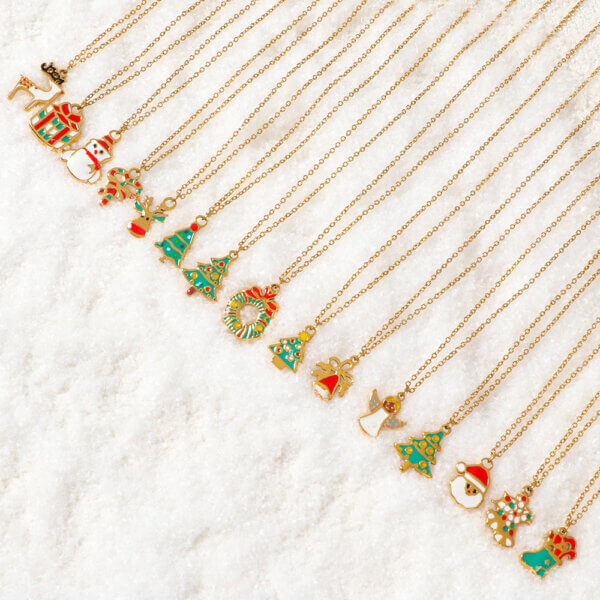 Charming Christmas Jewelry Necklace with Enamel Holiday Pendants