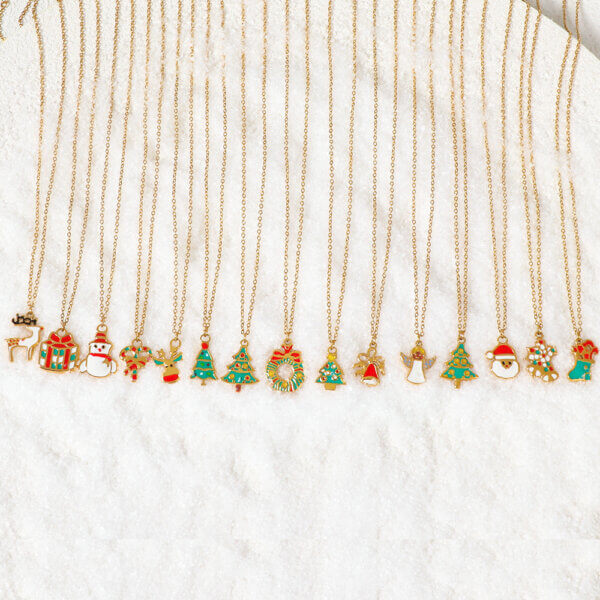 Charming Christmas Jewelry Necklace with Enamel Holiday Pendants