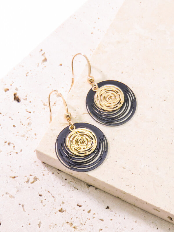 Bold and Elegant Black and Gold Swirl Drop Earrings for a Statement Look