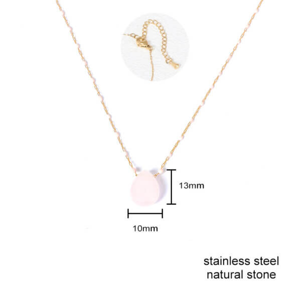 Stainless Steel Rose Quartz Teardrop Necklace with Unique Epoxy Chain Design