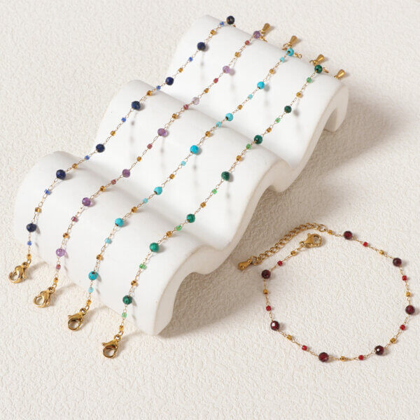 Stainless Steel Gold Plated Bracelet with Natural Stones and Miyuki Beads