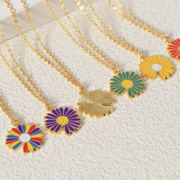 Fun and Colorful Stainless Steel Enamel Daisy Flower Pendant Necklace