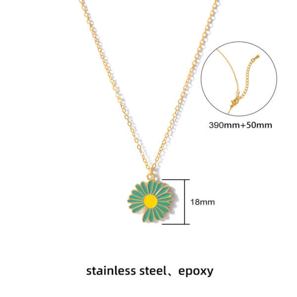 Fun and Colorful Stainless Steel Enamel Daisy Flower Pendant Necklace