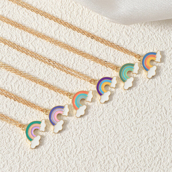 Vibrant Enamel Rainbow Necklace Collection in 18K Gold Plated Copper