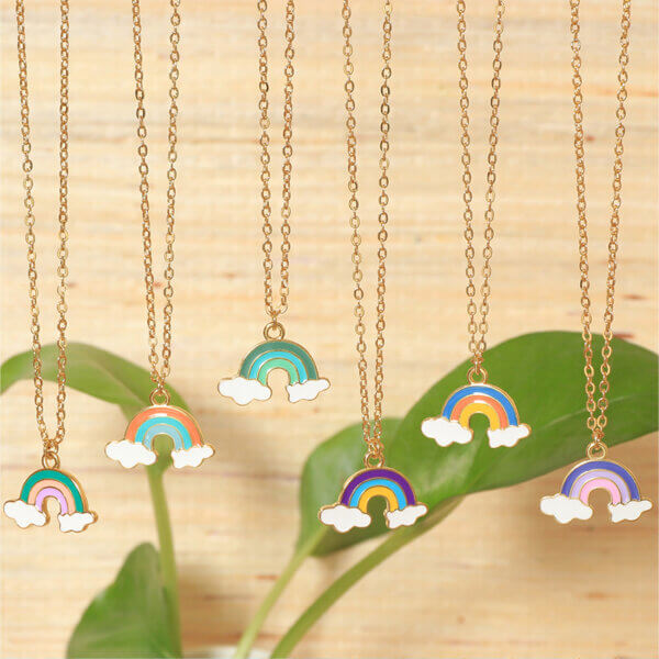 Vibrant Enamel Rainbow Necklace Collection in 18K Gold Plated Copper