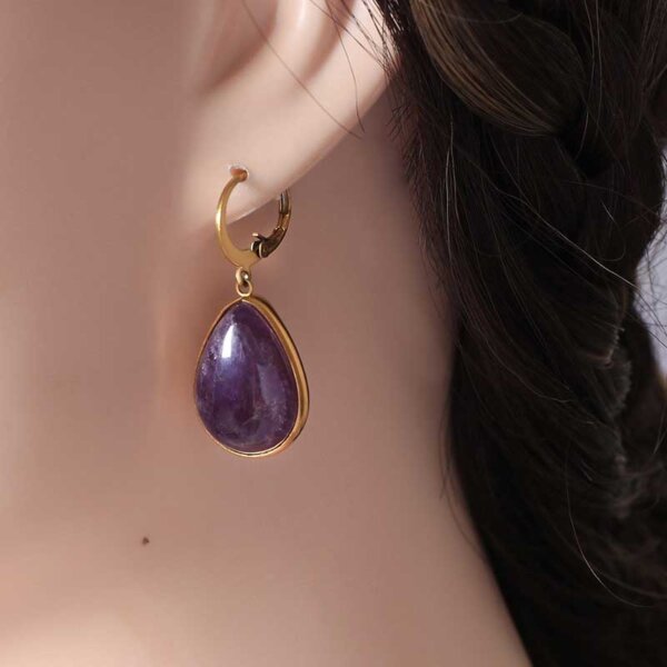 Teardrop Natural Stone Drop Earrings with Vibrant Stone Options