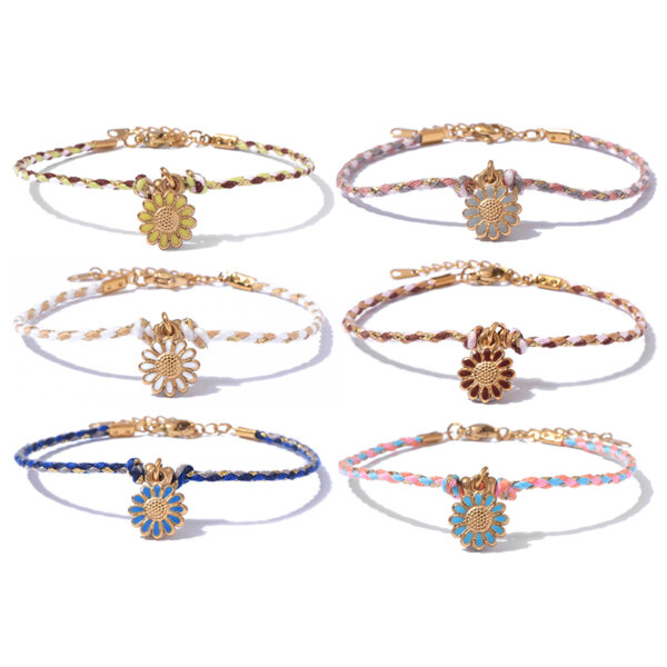 Daisy Enamel Braided Charm Bracelets in Multiple Vibrant Color