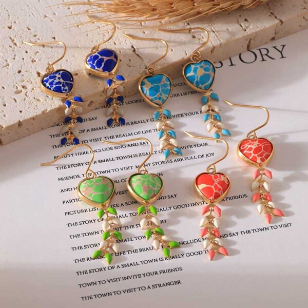 Charming Heart Shaped Drop Earrings with Playful Irregular Dot Design