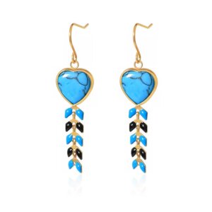 Colorful Irregular Texture Artificial Stone Heart Shaped Dangle Earrings