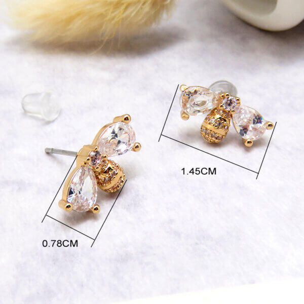 Whimsical and Luxurious Bee Stud Earrings with Dazzling CZ Stones