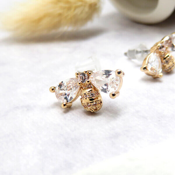 Whimsical and Luxurious Bee Stud Earrings with Dazzling CZ Stones