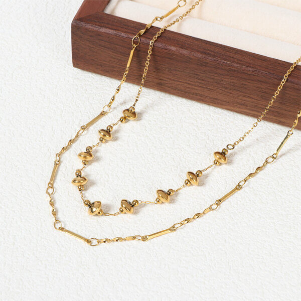 Sophisticated Stainless Steel Double Layer Necklace 18K Gold Plated