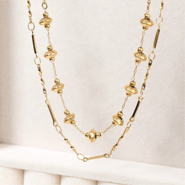 Sophisticated Stainless Steel Double Layer Necklace 18K Gold Plated