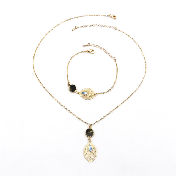 Stunning MOP Copper Gold Necklace and Bracelet Set with Waterdrop Accents